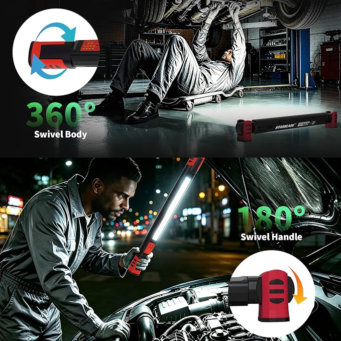 Underhood Magnetic Work Light for Mechanics, 4 Modes 2700K-6500K LED, 7800mAh 12H Battery, IP65 Waterproof, USB-C Rechargeable Hood Light for Car Repair/Garage/Emergency (Red)