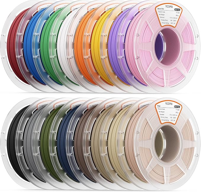 PLA+ Matte Filament Bundle, 250g Spool, 16 Rolls, Beige+NavyBlue+DarkGreen+Orange+Yellow+Red+Pink+Purple+DesertTan+WoodBrown+NardoGrey+GrassGreen+MarineBlue+IvoryWhite+EarthBrown+CharcoalBlack