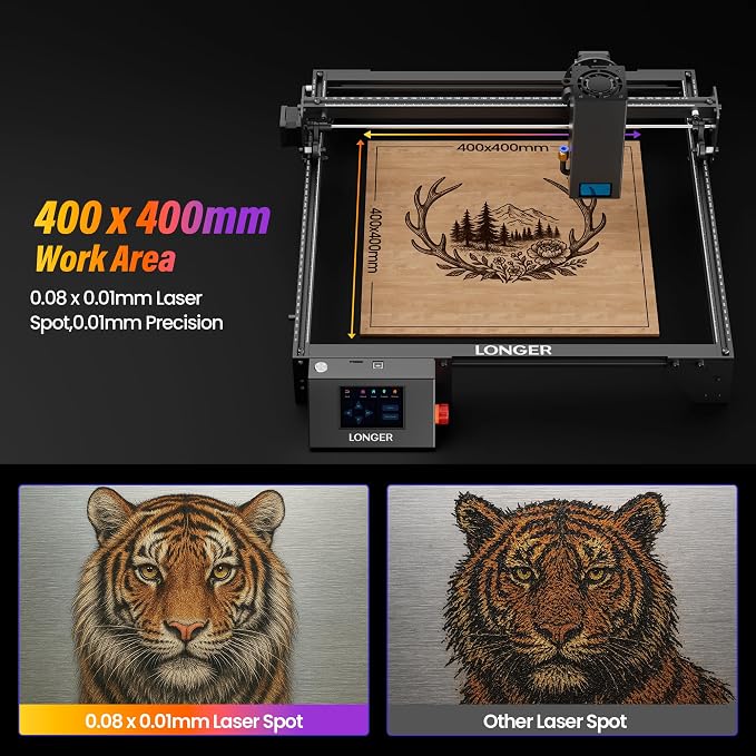 LONGER Laser Engraver Ray5 20000mW Engraver Machine with Air Assist Kit DIY CNC Laser Cutter Tool for Metal Glass Wood Working Area 15.7 "x15.7" with 4-in-1 Rotary Roller Kit