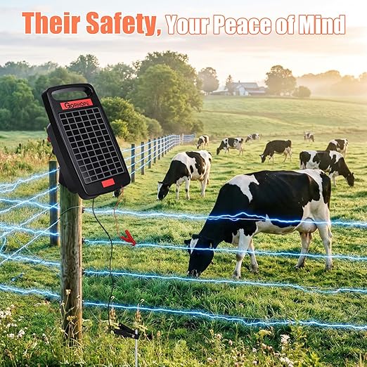 20 Miles Solar Electric Fence Charger with Short Circuit Alarm,0.32J Solar Powered Fence Charger 24-Hour Protection,with Solar Panel,14-Day Continuous Powered Protection for Livestock Protection