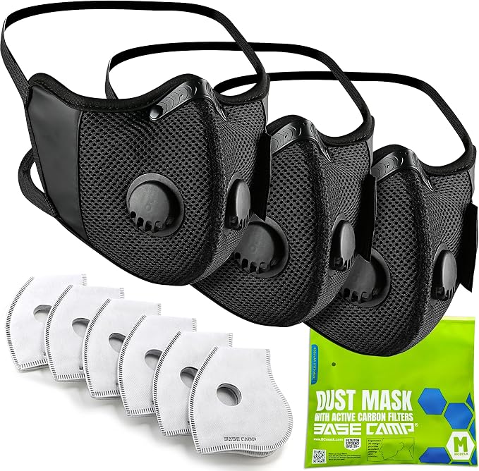 BASE CAMP M Cross Dust Mask, Reusable Breathable Comfortable Safety Face Mask for Work with Extra 6 Activated Carbon Filters