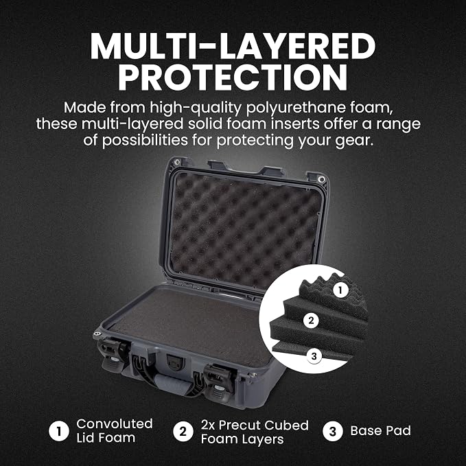 NANUK 915 Hard Case with Cubed Foam – Compact Waterproof Travel Camera Hard Case with Padded Dividers, 13.8” x 9.3” x 6.2” – Dustproof and Impact Resistant, Airline Carry-On Approved – Graphite