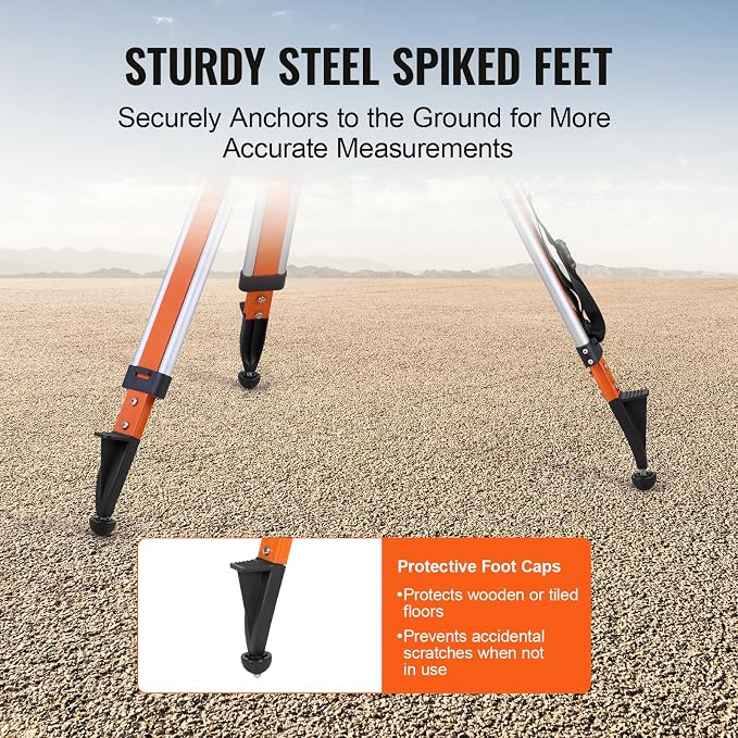 VEVOR Laser Level Tripod Stand, 5/8"-11 Thread Mount, 45.07-114.37 inch Height Adjustment Heavy Duty Survey Tripod, with Level Bubble & Diffusion Limiter, Liftable Non-Skid Feet for Construction
