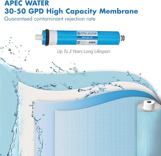 APEC MEM-ES-50 50 GPD Membrane Filter for Reverse Osmosis System and FI-ES-TCR-QC 10" High Capacity Inline Carbon Filter, White