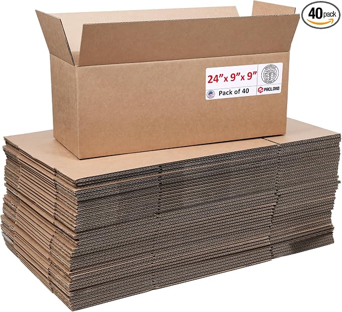 Long Cardboard Boxes 24"L x 9"W x 9"H (Pack of 40) - USA-Made Packing Boxes for Moving, Shipping, or Storage - USPS, UPS, FedEx Approved - Professional Packing Supplies for Moving | USA-Made Packing Boxes for Moving, Shipping, or Storage - USPS, UPS, F...