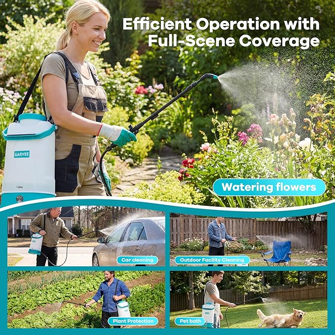 1.32 Gallon Battery Powered Sprayer with Adjustable Shoulder Strap, 0-60 PSI Adjustable Pressure, Electric Sprayer with 1 Nozzles and 1 Wands, 12V 2Ah Battery, Wide Mouth Lid for Weeding, Spraying