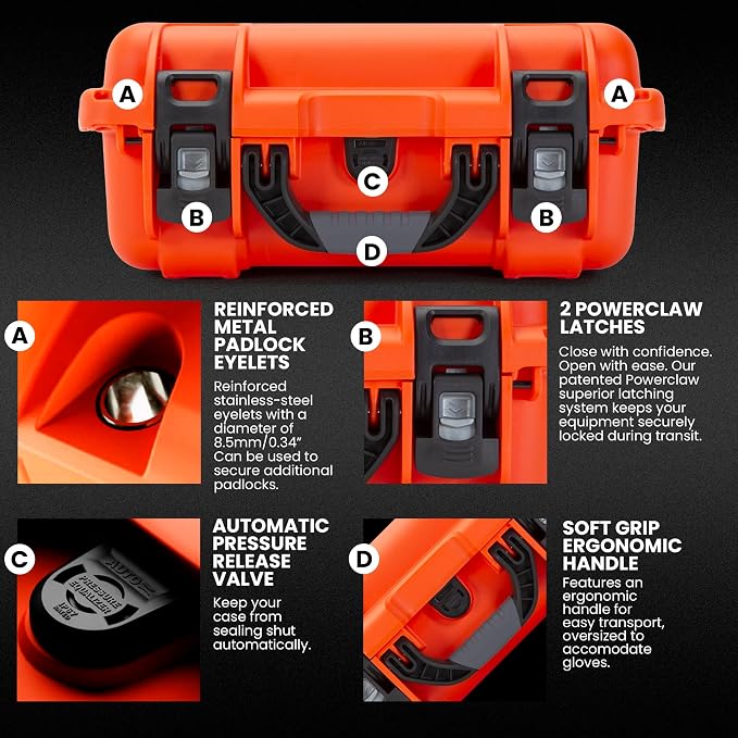 NANUK 915 Hard Case with Cubed Foam – Compact Waterproof Travel Camera Hard Case with Padded Dividers, 13.8” x 9.3” x 6.2” – Dustproof and Impact Resistant, Airline Carry-On Approved – Orange