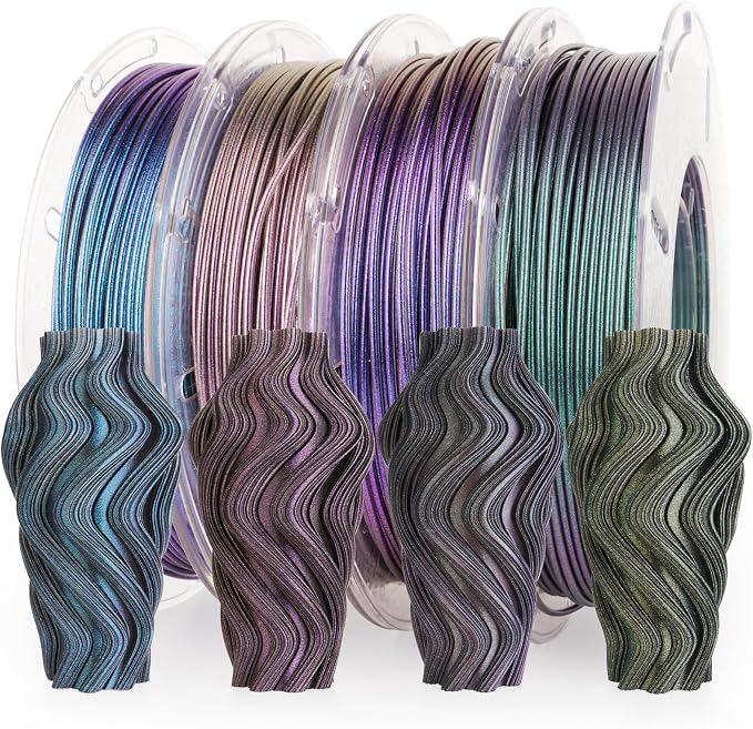 AMOLEN PLA 3D Printer Filament,PLA PrintingFilament Starry Sky Series Pla 1.75mm Bundle, Starry Sky Dark Purple/Green/Blue/Purple Red, 4x200g Pack