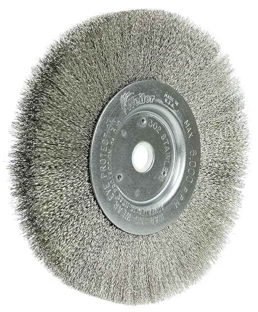 Weiler 01675 6" Narrow Face Crimped Wire Wheel, .006" Stainless Steel Fill, 5/8"-1/2" Arbor Hole, Made in the USA, 0.006 & 5/8"-1/2"