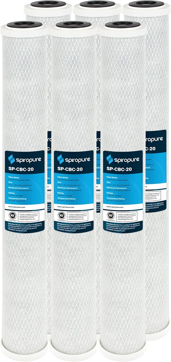 SpiroPure 20x2.5 1 Micron Carbon Block Water Filter CB-25-2001 (Case of 6)