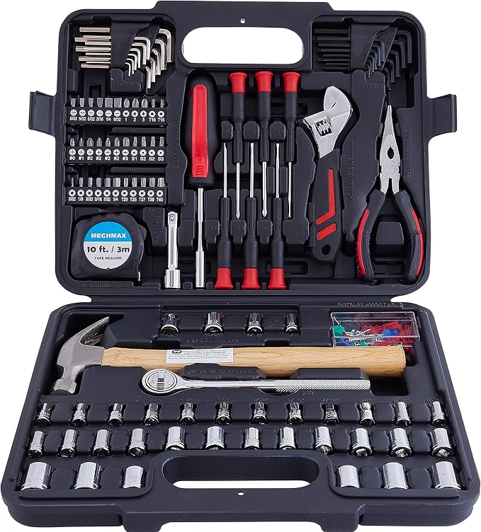 MECHMAX 149-Piece Home Tool Set with Socket and Wrench Kit | Premium alloy steel hand tools with hammer, pliers and compact storage case. Perfect DIY kit for house, apartment and dorm