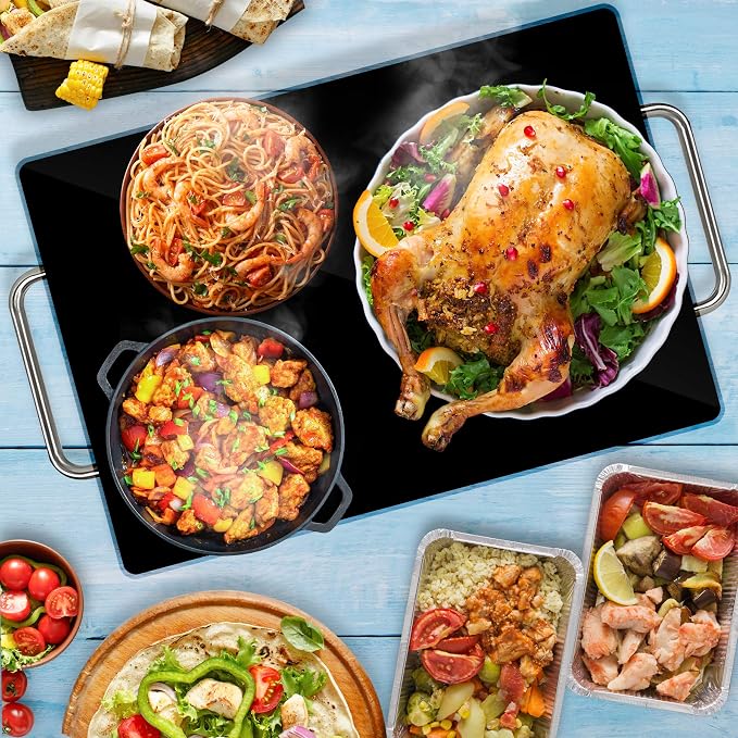 NutriChef Electric Hot Plate Tray Dish Warmer with Black Glass Top | Ideal for Home, Buffets, Parties, Kitchens & Restaurants | Warming Tray for Food | Tortilla Warmer - Dimensions: 16.5 x 11