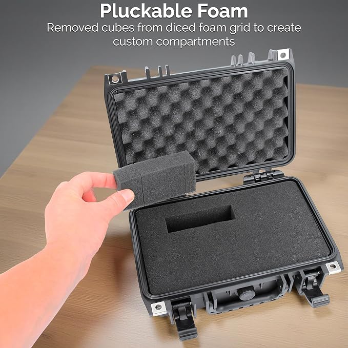 CASEMATIX 12" Waterproof Hard Case with Customizable Foam for Portable Electronics, Tools and Accessories - Hard Shell Plastic Case with Pre-Diced Travel Case Foam Interior