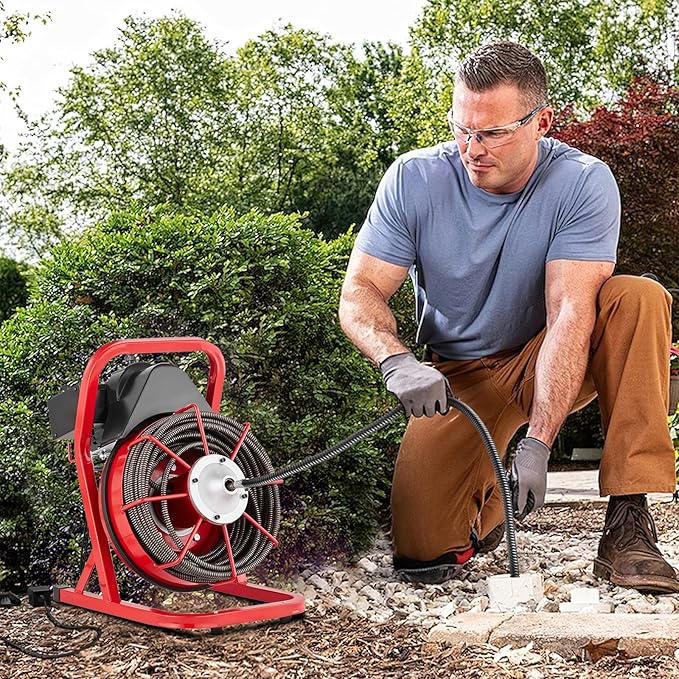 Electric Drain Cleaner Machine 75Ft x 1/2 Inch, 400w Heavy Duty Drain Snake with 6 Cutters & Foot Switch, Sewer Auger for Clog Removal in Sinks, Toilets, Bathtubs, Showers, Pipe Cleaning