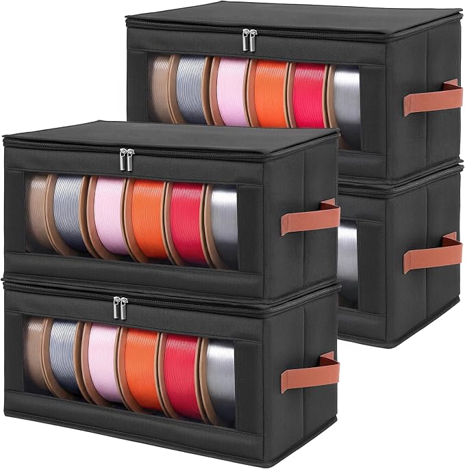 3D Printer Filament Storage Box 4 Pack, Holds 24 Spools Clear Foldable Moisture Proof Organizer with Desiccants