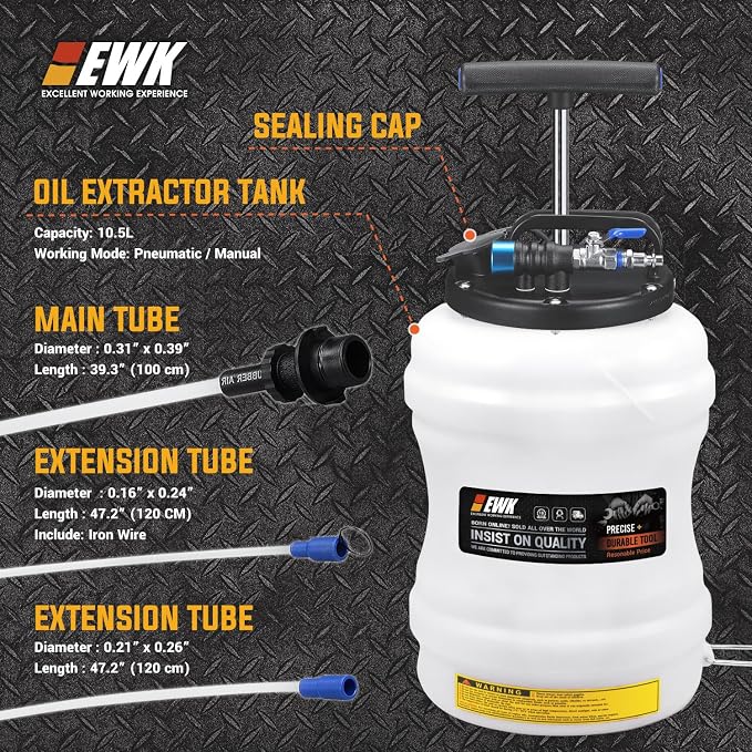 EWK 10.5L Pneumatic/Manual Oil Extractor Pump for Oil Change, Fluid Extractor for Automotive Fluids Vacuum Evacuation