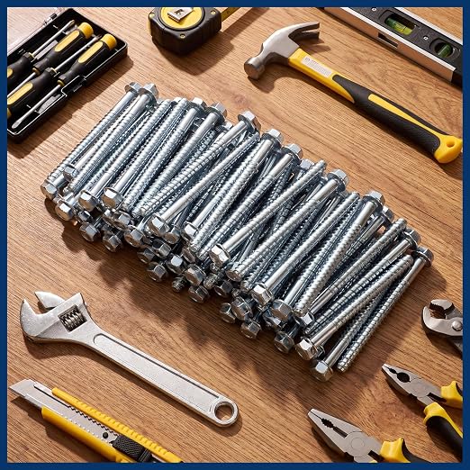 Tandefio 100 Pack 1/2" x 6" Concrete Screw Anchor Galvanized Large Diameter Heavy Duty Plated Concrete Anchors for Masonry Brick Anchoring Block Decking Framing Hex Drive