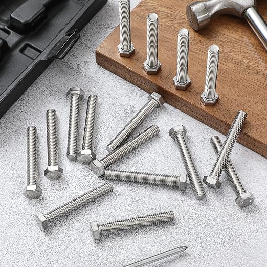Zonon 50 Pcs 3/8-16 x 2-1/2" Hex Head Screw Bolt 18-8 (304) Stainless Steel Hexagon Bolts, Fully Threaded, Plain Finish, External Hex Drive (Silver)