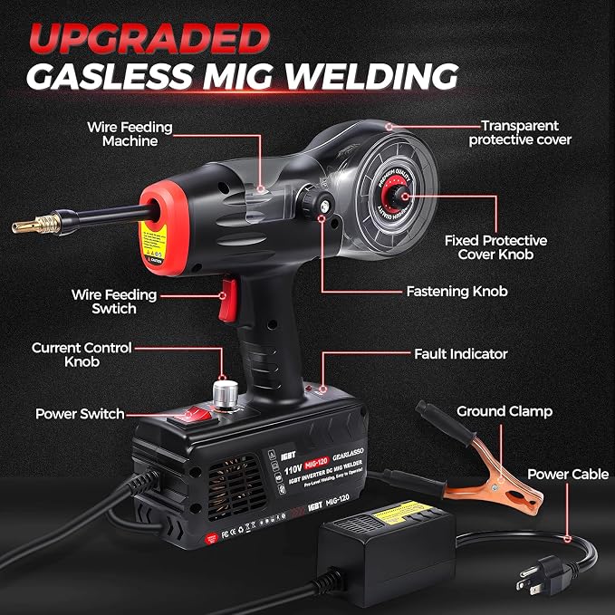 Handheld MIG Welder Machine 110V, 20-120A Flux Core Portable Welding Machine Portable Flux MIG Welding Machine Gasless MIG Welding Equipment