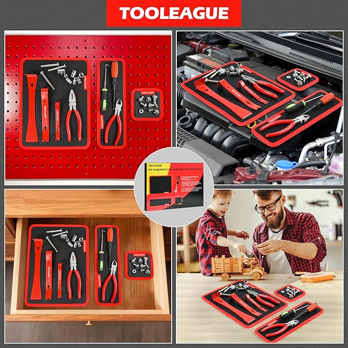 TOOLEAGUE 3Pcs Magnetic Tool Mat with 25Lb Telescoping Magnetic Pickup Pen,3 Different Size Parts Tool Holder Pad for Organizing Mechanic Wrench Screw Bolts Nuts and Other Small Metal Parts