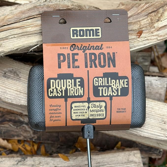 Rome Industries 1605 Double Pie Iron with Steel and Wood Handles, Gray | camping-kitchen-equipment