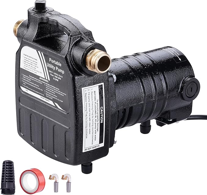 TRUPOW 1/2HP 1450GPH 115-Volt Cast Iron Portable Electric Power Utility Transfer Water Pump with Carbon Brush, Filter, Brass Connectors, for Garden, Rain Barrel, Pool, Pond, Hot Tub, Aquarium Draining