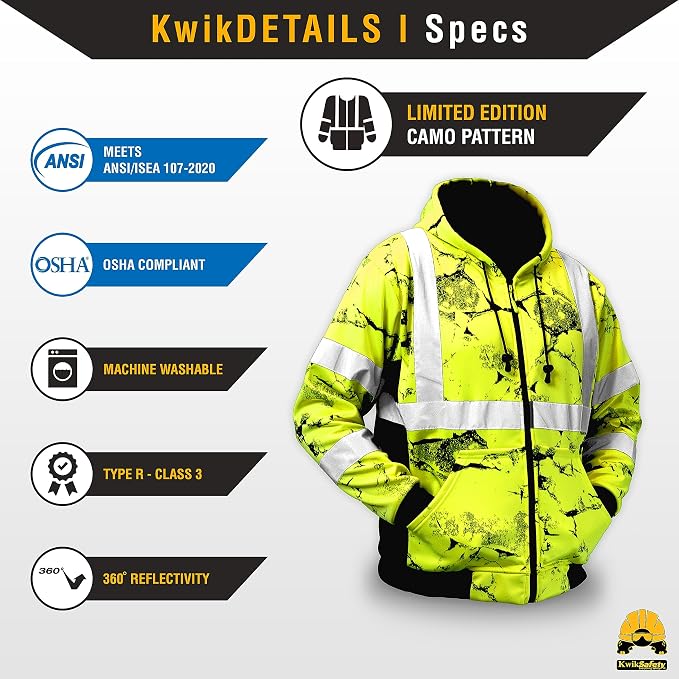 KwikSafety - Charlotte, NC - Men's Fleece Safety Hoodie | PPE Hi Vis Lightweight Reflective Jacket