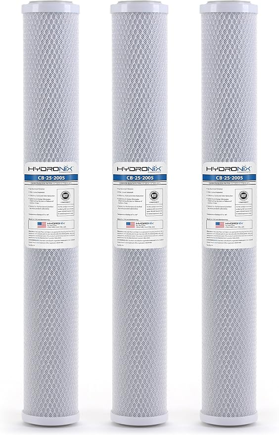 Hydronix HX-CB-25-2005/3 Universal Nsf Coconut Activated Carbon Block Water Filter, 2.5 inch x 20 inch - 5 Micron, White