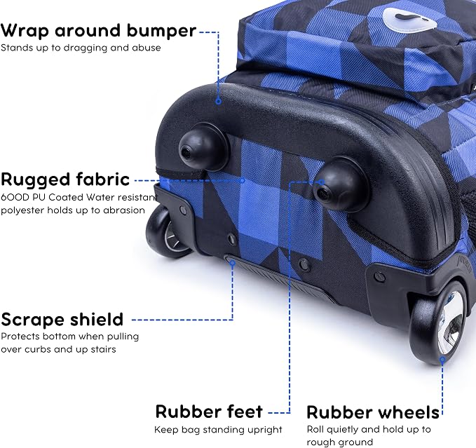 J World Sundance Laptop Rolling Backpack for Girls Boys. Roller Bookbag with Wheels, 20 Inch, Block Navy