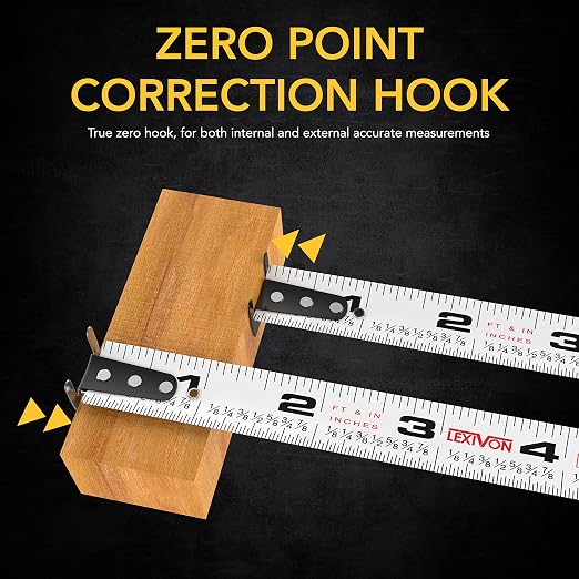 LEXIVON [3-Pack] 25Ft/7.5m DuaLock Tape Measure | 1-Inch Wide Blade with Nylon Coating, Matte Finish White & Yellow Dual Sided Rule Print | Ft/Inch/Fractions/Metric (LX-206X3)
