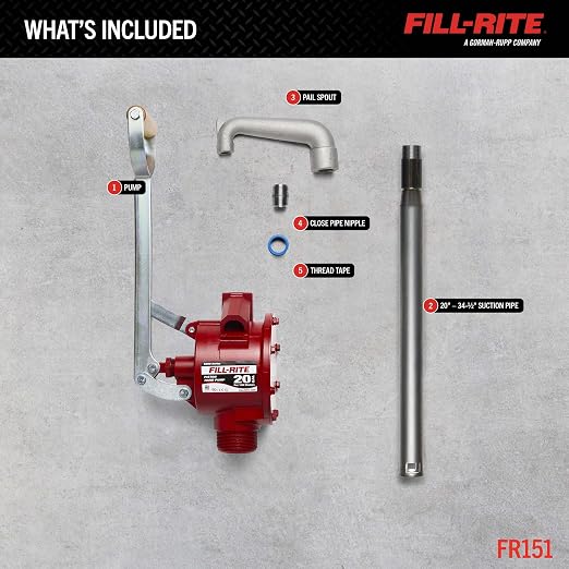 Fill-Rite FR151 Piston Hand Pump with Suction Tube and Pail Spout