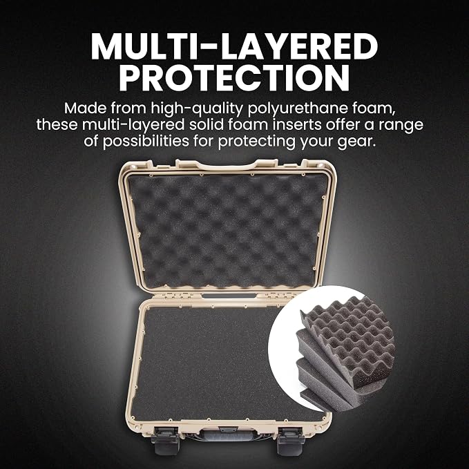 NANUK 910 Hard Case with Customizable Cubed Foam, IP67 Waterproof & Crushproof, Rugged Construction for Ultimate Protection, Made in North America – Tan (14.3” x 11.1” x 4.7”)