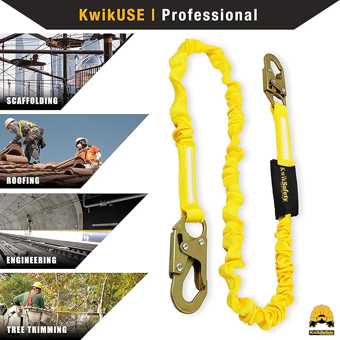 KwikSafety - Charlotte, NC - Rattler [4 Pack] Internal Shock Absorber Single Leg 6ft Safety Lanyard OSHA ANSI Fall Arrest Protection Equipment Snap Hooks Construction Arborist Roofing