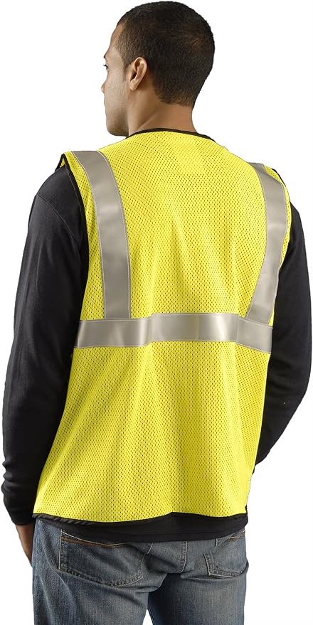 Occunomix LUX-SSGC/FR-YL Class 2 Premium Flame Resistant Single Stripe Mesh Vest, HRC 1 Protection, Large, Yellow