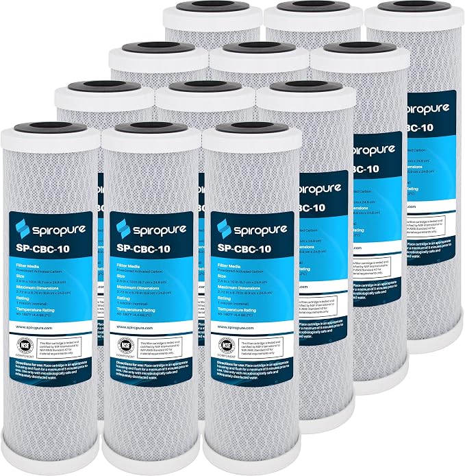 SpiroPure 10x2.5 1 Micron NSF Carbon Block Filter CB1-10 CB-25-1001 12 Pack