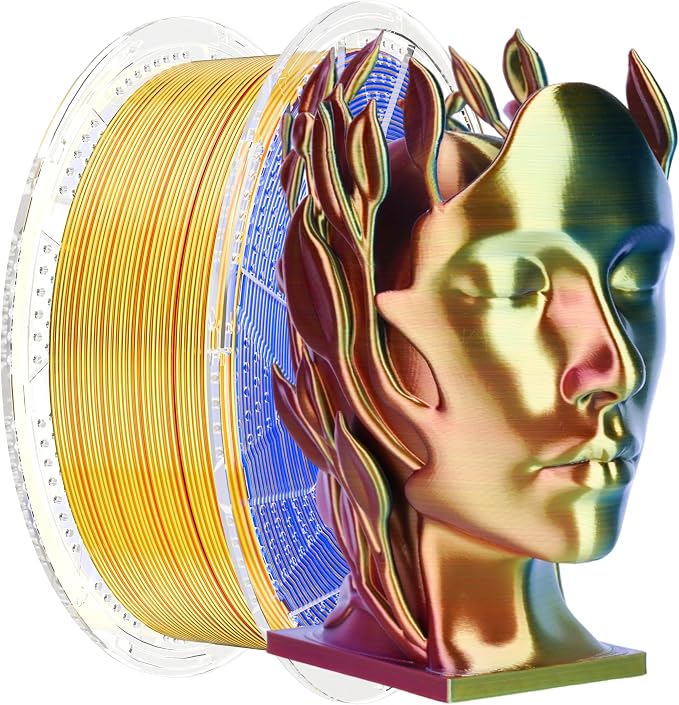 Chitu Systems Conjure Silk PLA 3D Printer Filament, 1.75mm Tri-Color Filament, Silk Blue Gold Red 3D Printing Filament 1KG/2.2lb