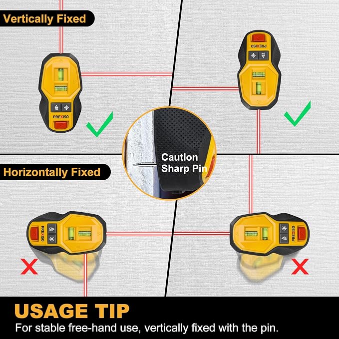 PREXISO 2-in-1 Rechargeable Cross Line Laser Level with Magnetic Stud Finder, Compact Line Lasers with LED Bubble Vials for Accurate Marking for Hanging Frames & Pictures Non-Electronic Stud Finder