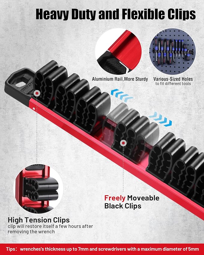WORKPRO 8-Piece Magnetic Socket and Screwdriver Organizer Set | 6-Piece 1/4", 3/8" & 1/2" Drive Metric & SAE Socket Rails, 2-Piece Screwdriver and Wrench Holders