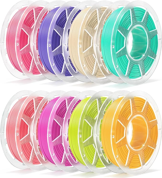 Pre-Dried PLA Basic 8x250g Bundle with Spool for Bambu Lab 3D Printers, Multicolor 1.75mm 3D Printing Filament, Magenta+Pink+Hot Pink+Cream+Purple+Seafoam Green+Sunflower Yellow+Bright Green