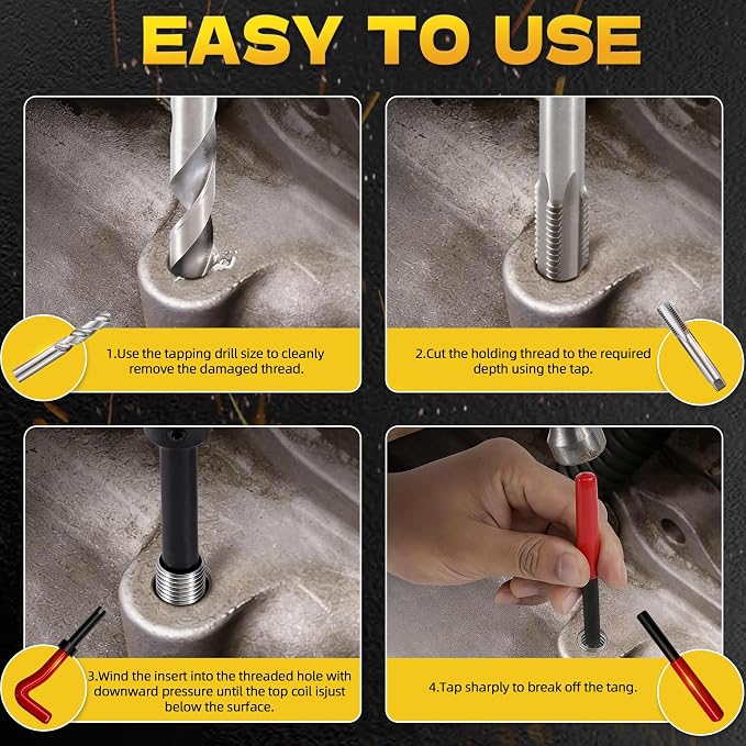 KJE 322PCS Helicoil Thread Repair Kit, Metric (M5-M12) & SAE (1/4"-1/2") Thread Restorer Kit with HSS Drill Bits Taps Thread Inserts Break-Off Tools, Stripped Thread Repair Kit for Automotive