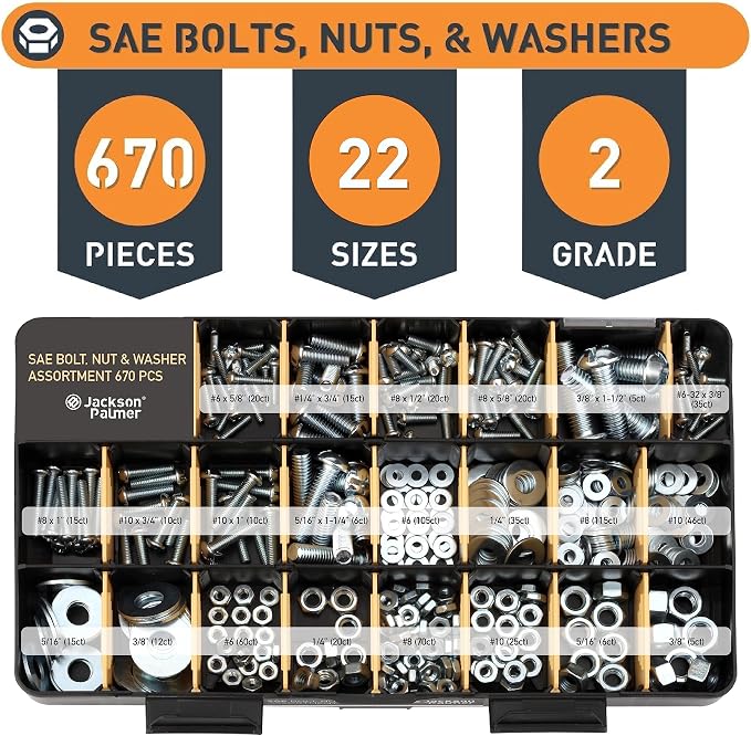 Jackson Palmer 2251 Piece Hardware Assortment Kit with Screws, Nuts, Bolts & Washers (3 Trays)…