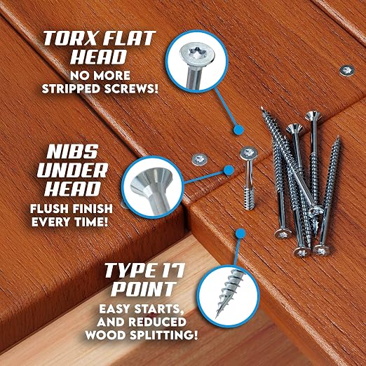 #10 x 2 1/2 Inch Stainless Steel Deck Screws | 304 Grade (100 Pack) | Flat Head T25 Star Torx Drive | Stainless Steel Screws by Eagle Claw Fasteners | Corrosion & Rust Resistant (Includes Driver Bit)