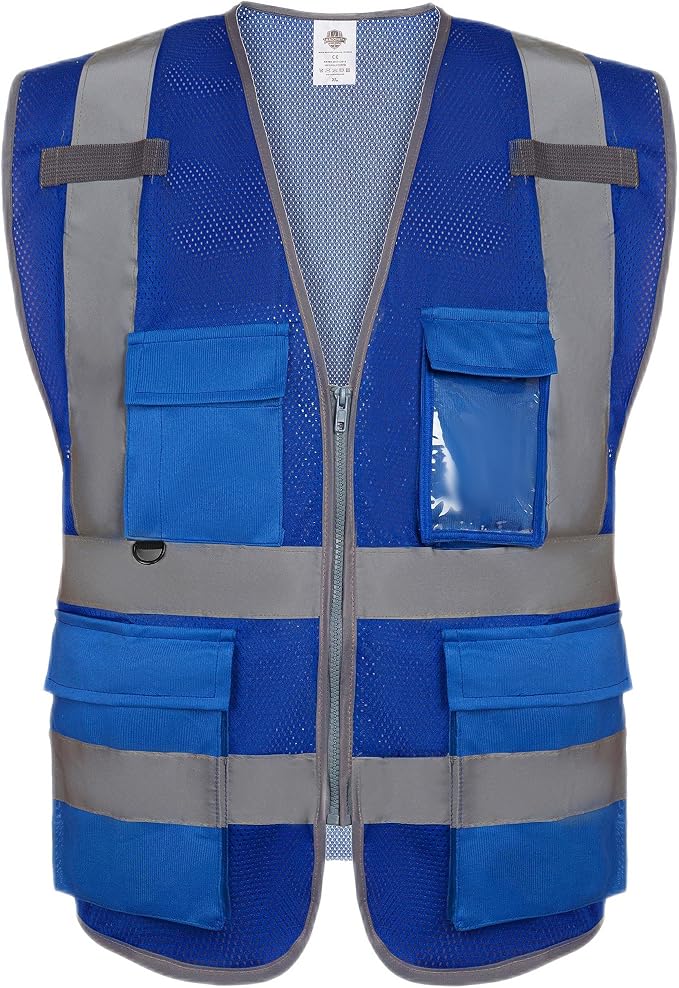 Dazonity High Visibility Mesh Safety Vest with Multi Pockets and Zipper, Fit for Men & Women, Work, Construction, Surveyor