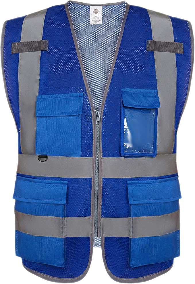 Dazonity High Visibility Mesh Safety Vest with Multi Pockets and Zipper, Fit for Men & Women, Work, Construction, Surveyor