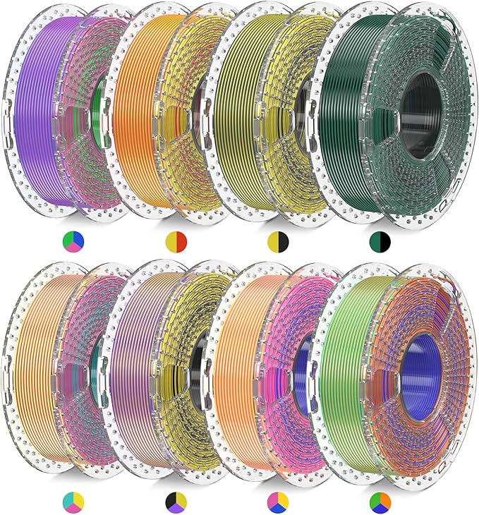 SUNLU Silk Filament Mini Pack, Dual & Triple Color 3D Filament Bundle, Individually Vacuum Packed, Dual Color*3, Triple Color*5, 2kg in Total