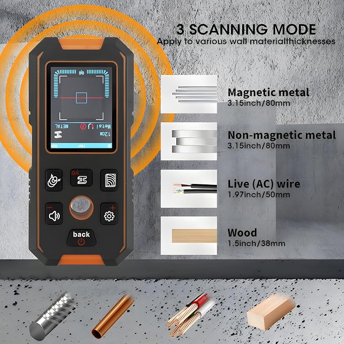 3 in 1 Stud Finder Wall ScannerLaser Distance Meter, Multifunctional Rechargeable Stud Detector with Metal, Wood AC Wire, Upgraded Smart Sensor Comes with HD LCD Display