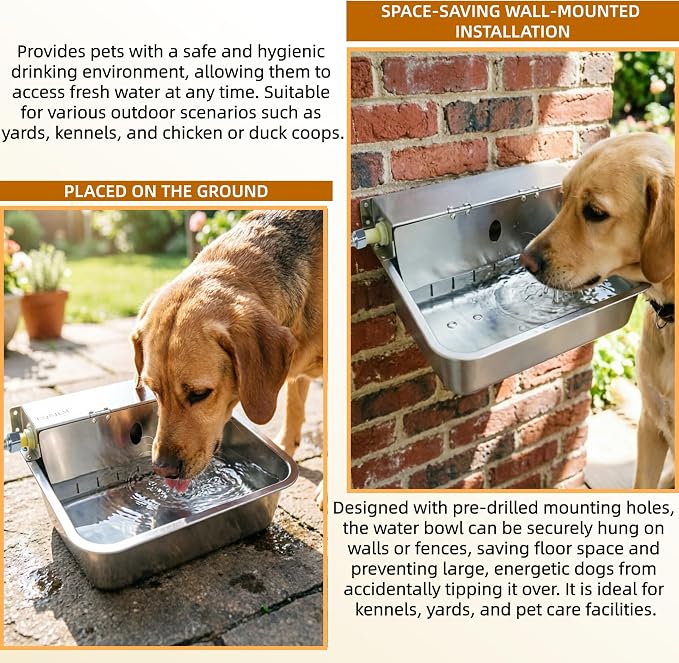 Automatic Dog Water Dispenser Outdoor Self Filling Water Bowl,Flip Cover & Wall-Mounted Design,Suitable for Cats,Dogs,Chickens Ducks Other Poultry,Suitable for Indoor & Outdoor Use