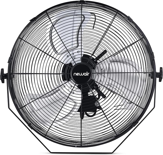 NewAir 20" High Velocity Wall Mount Fan, Heavy Duty Waterproof Outdoor Fan, Adjustable Tilt and 3 Speeds up to 4650 CFM, Pull Chain Switch | Wall Fan or Garage Fan for Indoor, Patio, Gym or Porch