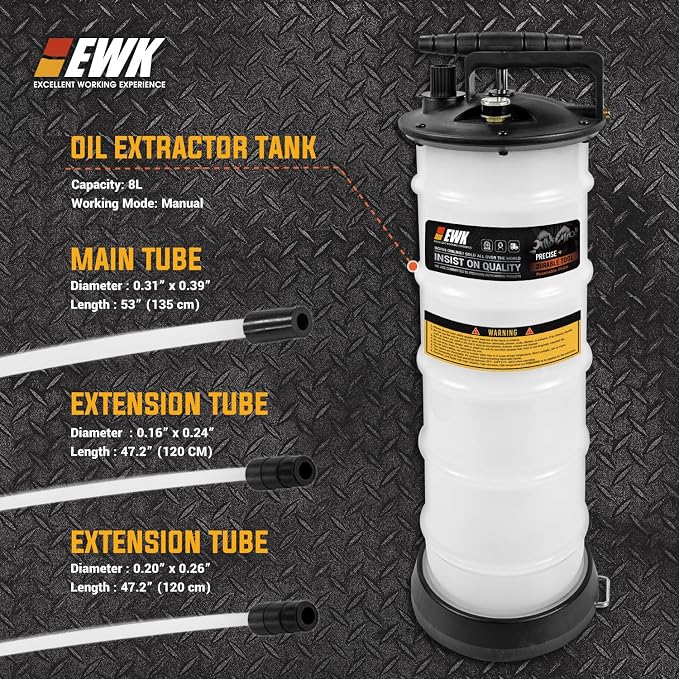 EWK 8L Heavy Duty Manual Oil Extractor Change Pump, Fluid Extractor with Reinforced Tank, Oil Change Pump for Auto Car, Boat, Motorcycle