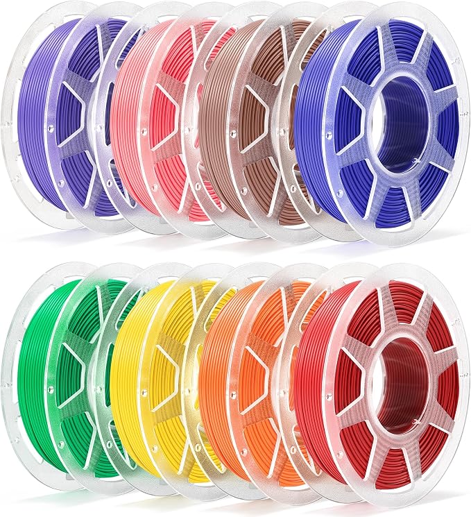 Pre-Dried PLA Basic 8x250g Bundle with Spool for Bambu Lab 3D Printers, Multicolor 1.75mm 3D Printing Filament, Green+Red+Brown+Yellow+Dark Blue+Pink+Orange+Purple